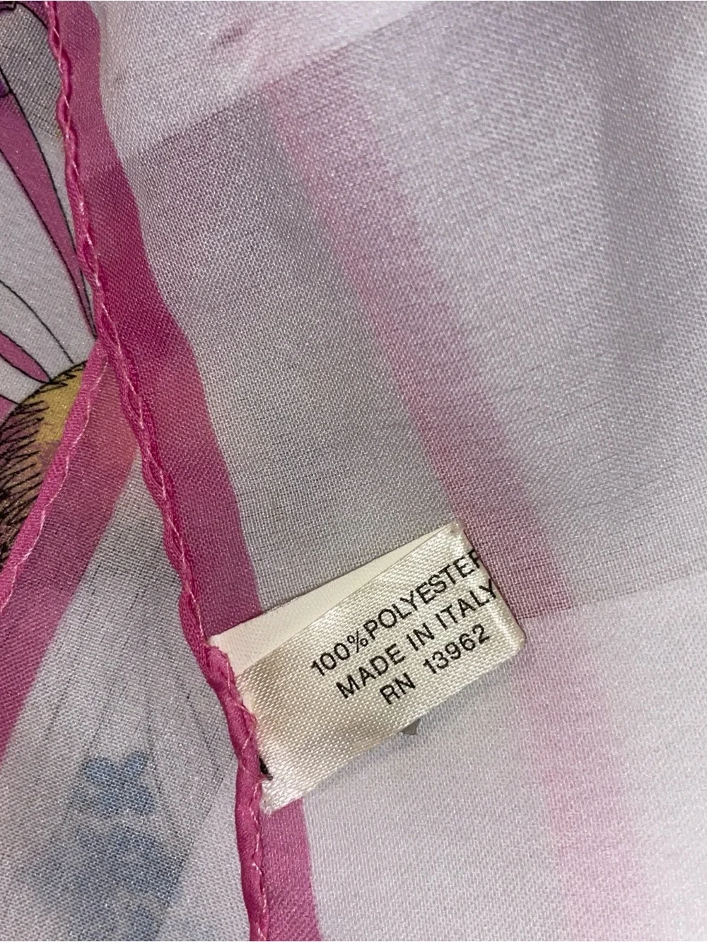 Floral Pink Silk-Feel Scarf with Blue Accents